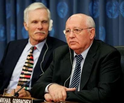 Ted Turner and Mikhail Gorbachev at the United Nations