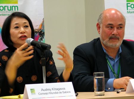 Audrey Kitagawa and Jonathan Granoff sharing a panel at the World Wisdom Council in Monterey, Mexico (2007)