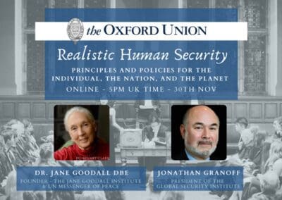 Jane Goodall and Jonathan Granoff at Oxford Union